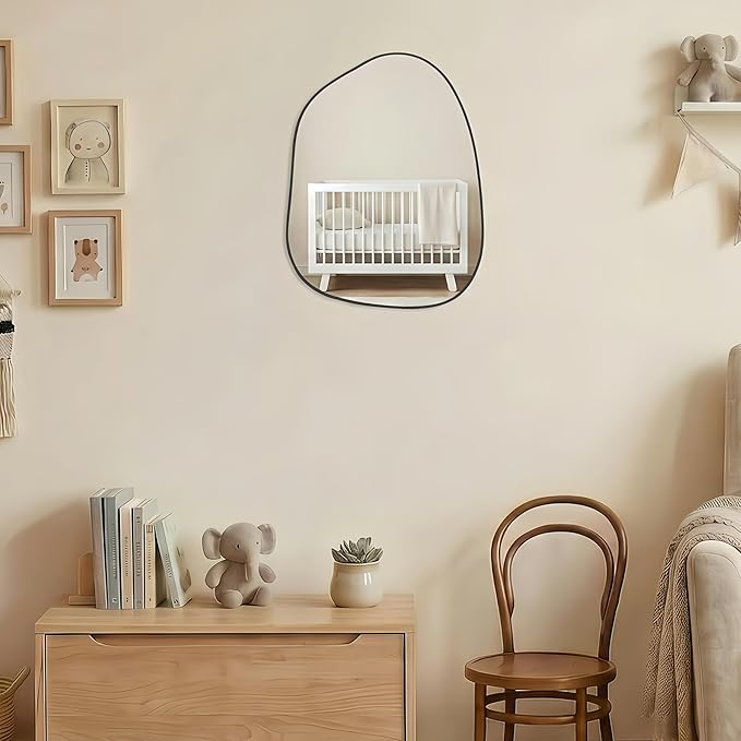 PERFNIQUE Irregular Wall Mirror Asymmetrical Mirror, 16''x12'' Black Mirror for Bathroom Bedroom Living Room Entryway, Decorative Modern Wall Decor, Wall Mounted (Black, 16''x12'')