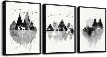 Hyidecorart Black Framed Wall Art - Large Abstract Geometric Painting - 3 Piece Framed Prints for Living Room, Bedroom & Office Decor