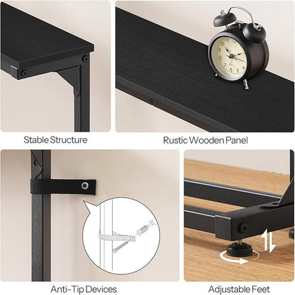 HOOBRO Narrow Console Table Set of 2 with Charging Station, Adjustable Height Sofa Table (25''-32.9''), Slim Behind Couch Table for Small Spaces, Entryway, Living Room, 78.8" Black BB95UXGP201