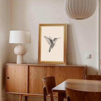 JLTULT Gold Framed Hummingbird Wall Art, Vintage Black White Sketch Wall Decor, Hummingbird Illustration Art Prints for Living Room Bedroom Office 16x24 Inches with Fade-Resistant Easy to Hang