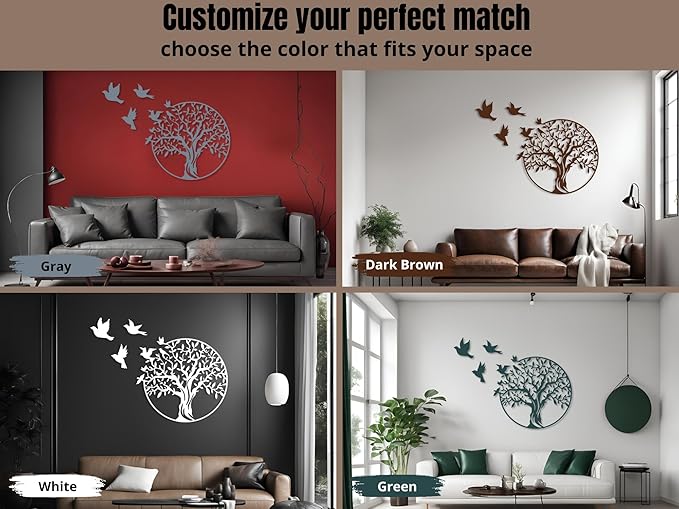 VAILLA Wooden Tree Ring Wall Art 3D Wall Decor Wood Round Wall Hanging Sculpture Modern Home Decoration Textured Sculptures for Living Room Bedroom Office Dinnig Room Family Tree Wall Hangings - Birds