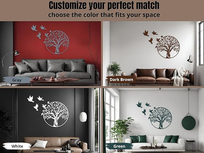 VAILLA Wooden Tree Ring Wall Art 3D Wall Decor Wood Round Wall Hanging Sculpture Modern Home Decoration Textured Sculptures for Living Room Bedroom Office Dinnig Room Family Tree Wall Hangings - Birds
