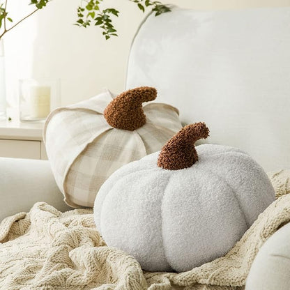 Phantoscope Teddy Fleece Pumpkin Throw Pillows, Halloween Ultra Soft Sherpa Decorative Cute 3D Shaped Cushion, White, 6 x 12 inches