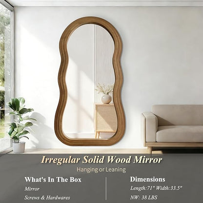 Wavy Full Length Mirror, 71"x33.5" Oversized Aesthetic Floor Mirrors with Triple Layer Solid Wood Frame, Premium Organic Full Body Mirror for Living Room Entryway Cloakroom, Leaning/Hanging