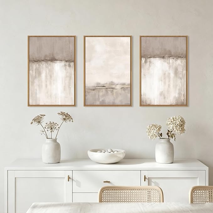 KAIRNE Large Neutral Gray Tan Framed Canvas Wall Art Set, Abstract Textured Wall Decor, Beige Minimalist Wall Pinting, Modern Illustrations Art Print for Living Room, Bedroom, Office-24 x36 x3