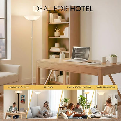 Modern Floor Superlamp 10000 Lumen - LED 75W, Dimmable 5 Changing Color, 85 CRI All Around Light, Tall Corner Standing Lamp with Cement Base and Acrylic Shade, Glare Free UpLight Kit Ready - Black