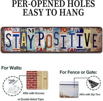 Stay Positive Metal Tin Sign - Rustic Inspirational Wall Art for Home, Office, Gym, Farmhouse Décor - 4x16 Inch