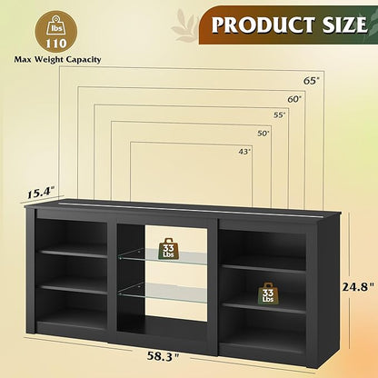 WLIVE Modern TV Stand for 65 Inch TV, Entertainment Center with Adjustable Open Shelves & RGB LED Lights, Sturdy Media Console for Living Room, Bedroom,Gaming (Black)
