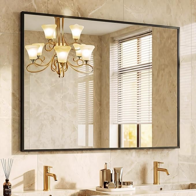 NEWBULIG 30" x 40" Black Rectangle Bathroom Mirror for Wall, Morden Wall Mirror with Metal Frame, Tempered Glass, Vanity Mirror for Over Sink, Entryway, Living Room, Anti-Rust