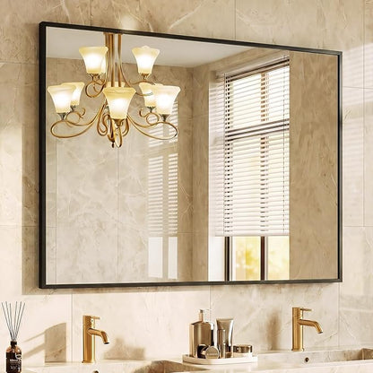 NEWBULIG 30" x 40" Black Rectangle Bathroom Mirror for Wall, Morden Wall Mirror with Metal Frame, Tempered Glass, Vanity Mirror for Over Sink, Entryway, Living Room, Anti-Rust