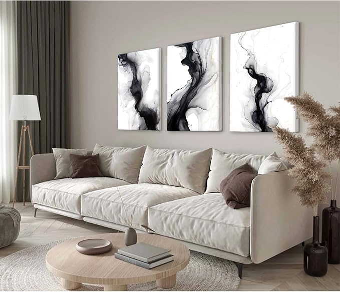 Black White Abstract Wall Art Decor Set of 3 Modern Wall Art Minimalist Canvas Wall Decor Black White Abstract Prints Modern Pictures Minimalist Artwork for Room Bedroom 24x36 Inch Ready to Hang