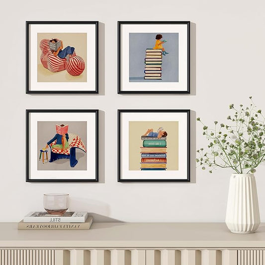 12x12 Black Picture Frame, Metal Photo Frame 12 x 12 for Wall, Square 12 by 12 Frames with Real Glass, 12x12 Frame with Mat for 10x10, Modern Black Picture Frames 12 x 12 for Wall Gallery Set