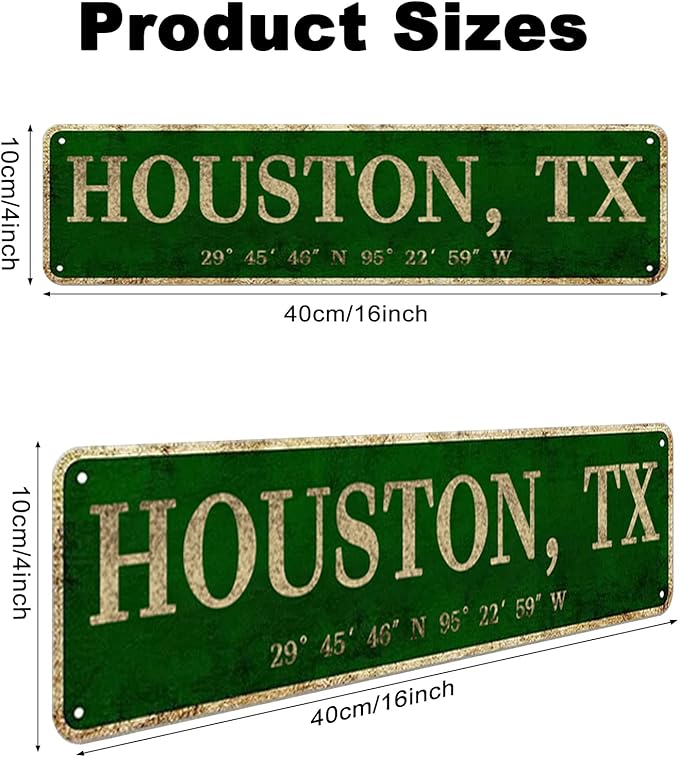 LINStore Houston, TX City Sign Vintage Metal Wall Art Office/Home/Classroom Decor 4” x 16”