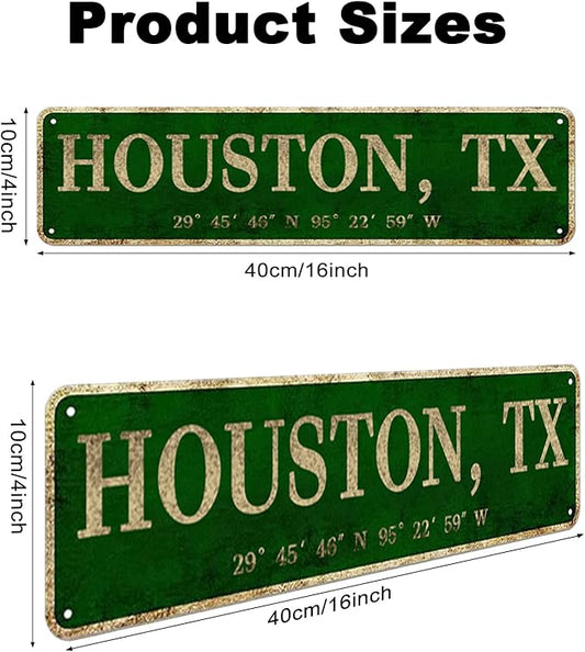 LINStore Houston, TX City Sign Vintage Metal Wall Art Office/Home/Classroom Decor 4” x 16”
