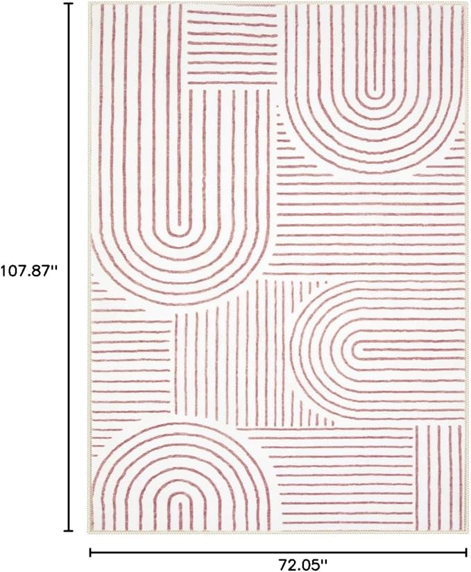 Lahome Abstract 6x9 Area Rugs, Soft Washable Rugs for Living Room Ultra-Thin Non Slip Dining Room Rug, Pink Rug Throw Large Carpet for Bedroom Office Darrell (6'x9',Pink/White)