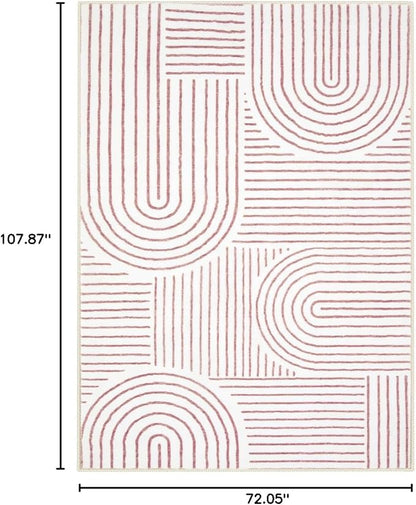 Lahome Abstract 6x9 Area Rugs, Soft Washable Rugs for Living Room Ultra-Thin Non Slip Dining Room Rug, Pink Rug Throw Large Carpet for Bedroom Office Darrell (6'x9',Pink/White)