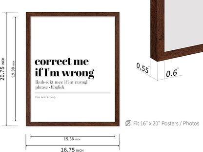Poster Master Typography Poster - Retro Dictionary Print - Correct Me If I'm Wrong Definition, Book Page, Funny - Gift for Colleague, Friend - Wall Decor for Home, Office, 16x20 Brown Framed