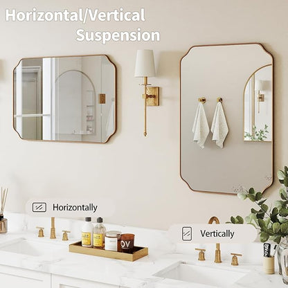 Gold Wall Mirror 36"x24", Scalloped Edge Vanity Mirror - Hangs Vertically/Horizontally Decorative Bathroom Mirror for Vanity, Bedroom & Entryway, Aesthetic Bathroom Decor