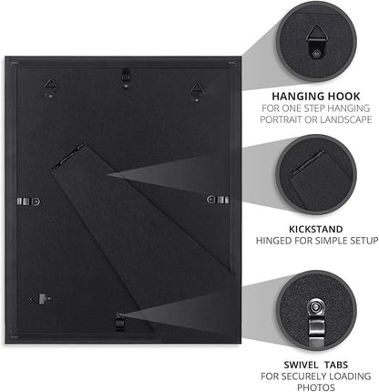 Icona Bay Combination Black Picture Frames Set - 10 PC (Four 4x6, Four 5x7, Two 8x10), Impresia Collection Multi-Pack, Simple Modern Design for Wall Gallery
