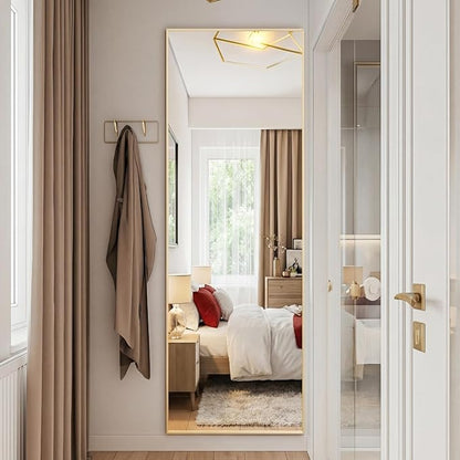 Sweetcrispy 56"x15" Full Length Mirror, Full Body Mirror with Aluminum Alloy Thin Frame, Leaning or Standing, Suitable for Bedroom, Livingroom, Cloakroom, Gold