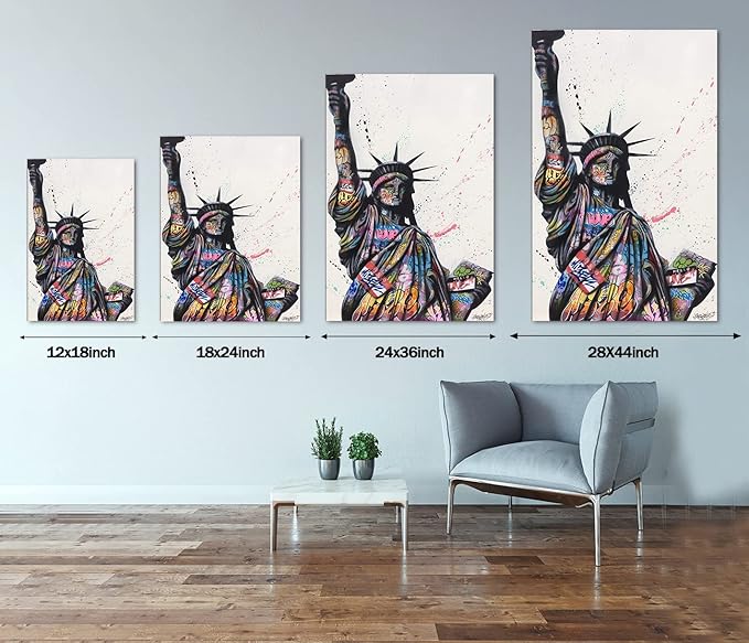 Graffiti Statue of Liberty Canvas Wall Art Large Patriotic USA Wall Decor Colorful American Freedom Street Art Print for Living Room Bedroom Office Ready to Hang 28x44 inch
