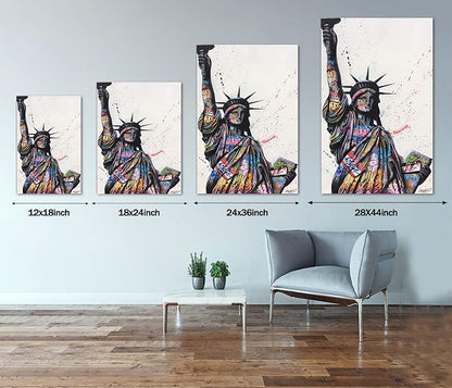 Graffiti Statue of Liberty Canvas Wall Art Large Patriotic USA Wall Decor Colorful American Freedom Street Art Print for Living Room Bedroom Office Ready to Hang 28x44 inch