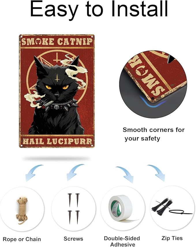 ALKB Funny Black Cat Metal Sign Retro Cat Metal Poster - Black Cat Gifts Bedroom Kitchen Wall Decor 8 x 12 Inch