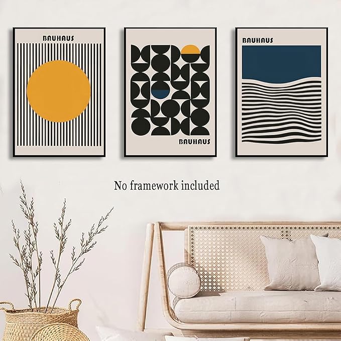 3Pcs Bauhaus Style Wall Art Bohemian Abstract Wall Decor Minimalist Canvas Mid Century Moderngeometry Poster Prints Painting Picture Suitable for Living Room Bedroom （16x24 unframed）