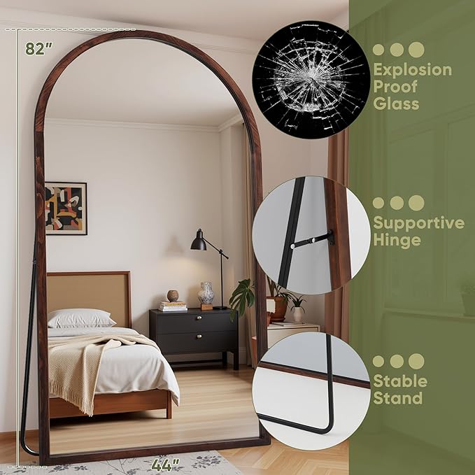 Suidia Full Length Mirror, Oversized Floor Mirror with Solid Wood Frame, Large Standing Mirror for Bedroom Living Room, Wood Antique Style, Dark Walnut, 82" L x 44" W