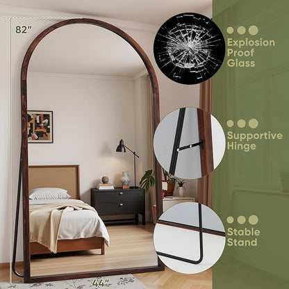 Suidia Full Length Mirror, Oversized Floor Mirror with Solid Wood Frame, Large Standing Mirror for Bedroom Living Room, Wood Antique Style, Dark Walnut, 82" L x 44" W