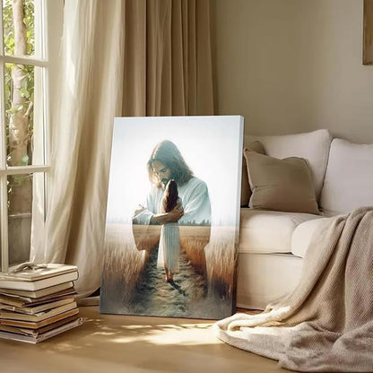 Jesus Hugging Woman Canvas Wall Art Jesus And Girl Painting picture Wall Decor religion Christian Healing Embrace Bible Stories Poster Print Artwork for Church LDS bedroom Living Decor 16x24in Canvas
