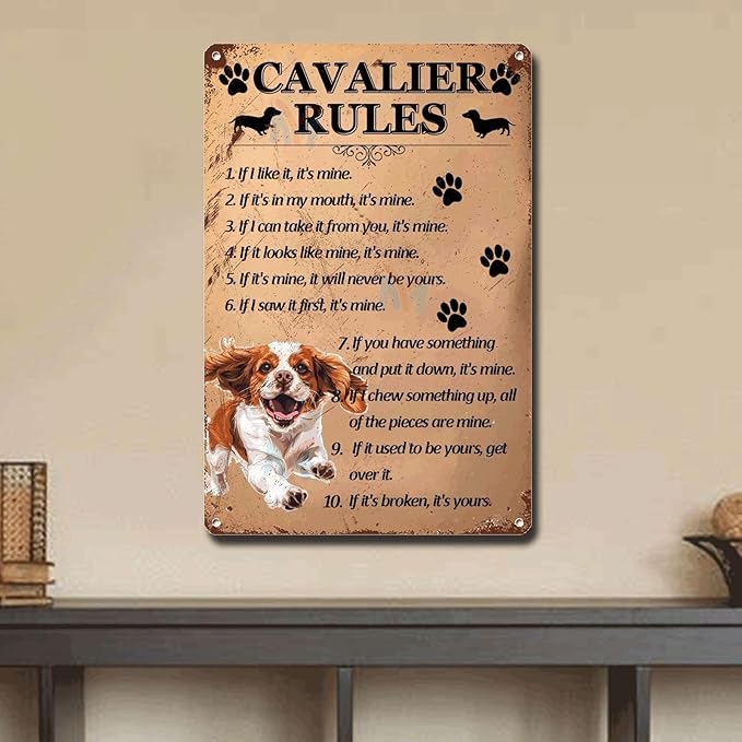 Metal Sign Tin Sign Vintage Wall Art Cavalier Rules Garage Sign for Room 6×8 Inches