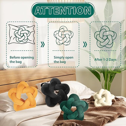 2 Piece Knot Pillows, Ginger Throw Pillows Knotted Star Cushion Decorative Plush Pillow for Bedroom Living Room, Ginger 12.59"