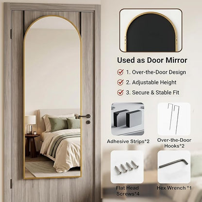 Antok Full Length Over-the-Door Hanging Mirror - Freestanding Wall Mount Leaning Body Mirror for Bedroom Living Room Entryway, 58" L x 20" W, Gold