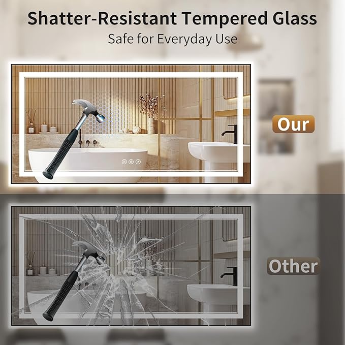 30"x60" LED Bathroom Mirror with Lights, Front & Backlit, Anti-Fog, Dimmable, 3 Color Temperature, CRI 90+, LED Mirror for Bathroom with Premium Full Aluminum Frame, Touch Control with Memory