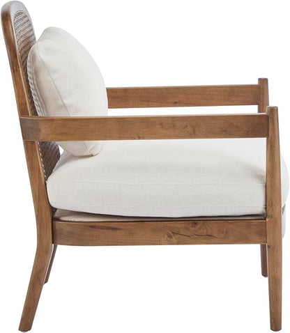 Christopher Knight Home Nadine Modern Club Chair Set of 2 with Cushion, Wooden Living Room Accent Chair with Rattan Open Back, Bedroom Comfy Reading Chair, Beige+Light Brown