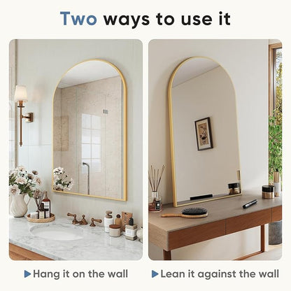 DUMOS Gold Metal Arch Vanity Rounded Rectangle Bathroom Mirrors for Over Sink Wall, 21x30 Inch Large Matte Mirror, Modern Decorative for Restroom, Farmhouse