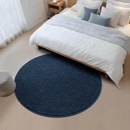 Navy Blue Round Area Rugs for Living Room Bedroom, 4x4 Feet Ultra Soft Memory Foam Modern Indoor Circle Carpet, Non-Slip Comfy Washable Circular Rug for Boys Girls Nursery Room Home Decor