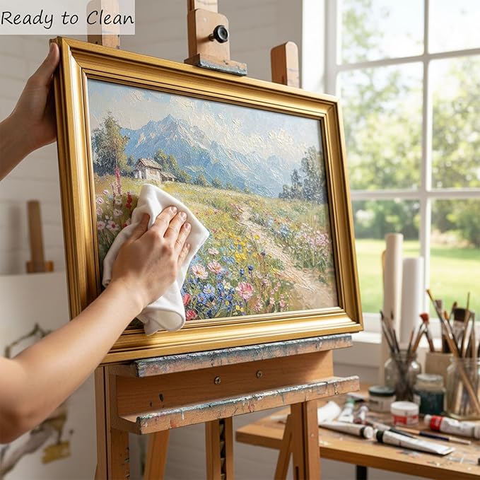 Vintage Gold Framed Colorful Wildflowers Canvas Wall Art, Mountain Landscape Poster Print Artwork, Nature Scenery Painting Picture Wall Decor, for Living Room, Bedroom, Home Decoration, 12x16in