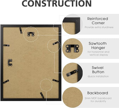 Golden State Art, 11x14 Picture Frame Set of 3 - Matted to 8x10 Photo - Engineered Wood Gallery Frame Set - Wall Mounting (Black,3 Pack)