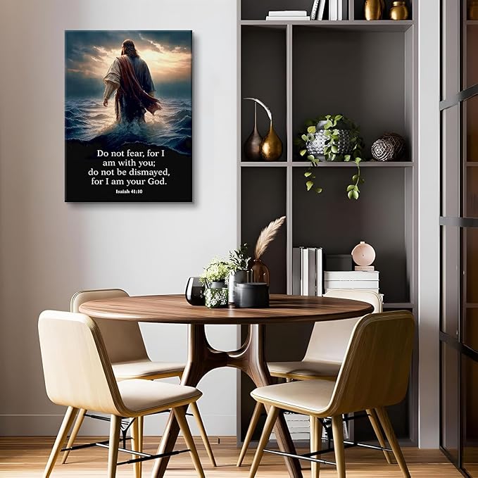 Jesus Walking on Water Canvas Wall Art Christian Inspirational Painting Picture Wall Decor Do Not Fear for I Am with You Bible Poster Print for Church Living Room Prayer Room Home Decor12x16 in canvas