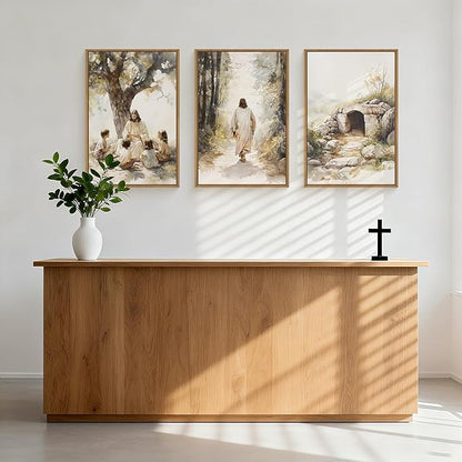 Large Jesus Teaching Children on Path Framed Canvas Wall Art,Empty Tomb Christian Wall Decor,Spiritual Religious Bible Artwork for Living Room,Bedroom,Dining Room,Office -24"x36"x3