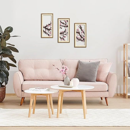 IARTTOP Cherry Blossom Wood Wall Decor Set of 3 Pink Flower Wall Art Japanese Sakura Tree Artwork Farmhouse Minimalist Botanical Print Decor for Living Room Bedroom Framed 7.9 x15.8 Inch