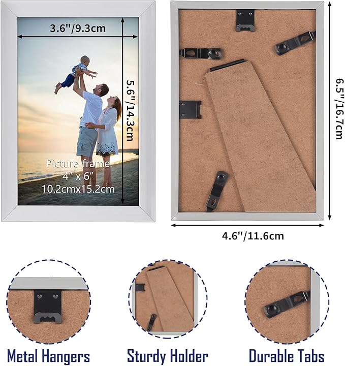 Hoikwo 18 Packs 4x6 Silver Multi Plastic Picture Frames Set with Plastic Cover for Family Photos, Artwork, Light Weight Bulk 4 by 6 Frames Pack for Wall Hanging and Table, Stylish Picture Frames