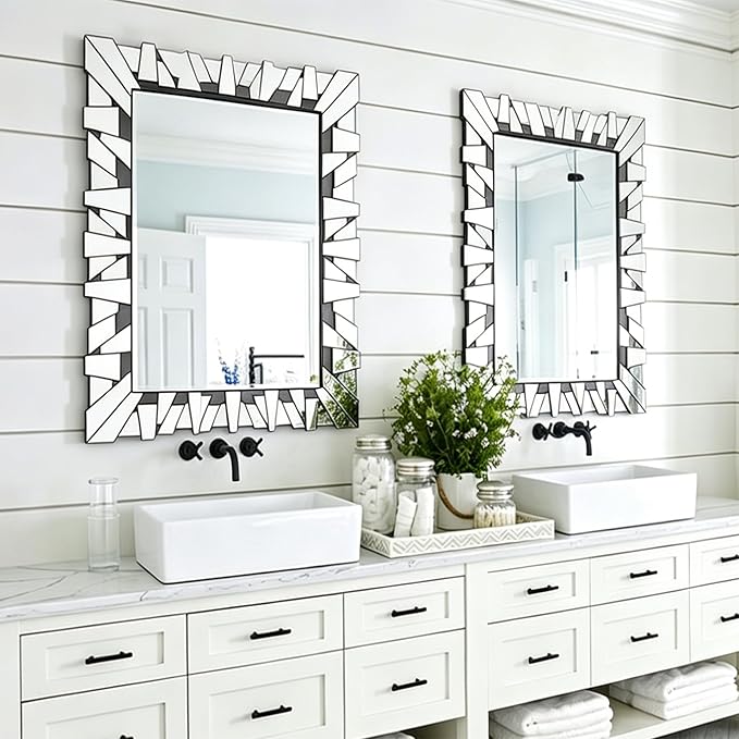 Rectangular Decorative Mirror with Glass Beveled Edge for Living Room Decor, 40" x 28" Modern Large Wall Mirror for Bathroom, Horizontal/Vertical Hanging, Unique
