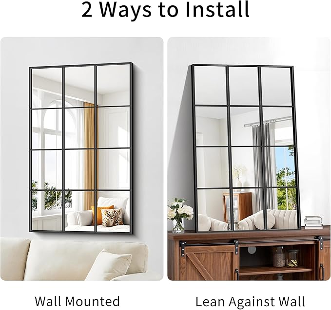 Rectangle Mirror, 30" x 48", Wall Mounted, Black Aluminum Framed, Modern Style for Bedroom, Living Room, Bathroom