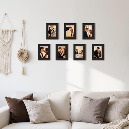PETAFLOP Picture Frames 4 by 6 7 Pack, Black 4x6 Photo Frames Set for Wall Tabletop Horizontally or Vertically Display