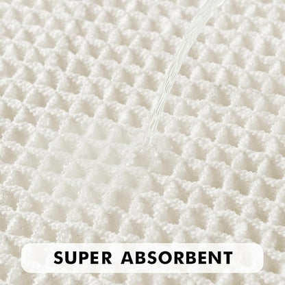 MIULEE Set of 2 Waffle Bathroom Rugs, Boho Bath Rugs Non Slip Washable, Super Absorbent Bath Mats, Ultra Soft Rubber Backed Shower Mats for Bathroom Floor, Tub, White, 17"x24"+20"x47"