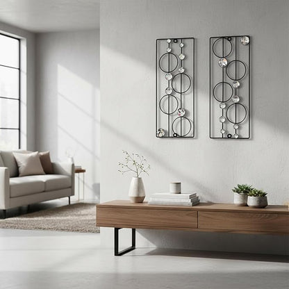 ZEXUIRU 2 Pack Bling Abstract Metal Wall Art Minimalist Line Jeweled Crystal Wall Decor Modern Geometric Rhinestone Hanging Wall Sculpture for Living Room Bedroom Bathroom Office