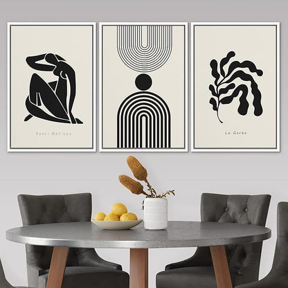 SIGNLEADER Framed Canvas Print Wall Art Set Duotone Matisse Dancer Flower Plant Collage Abstract Shapes Illustrations Modern Art Boho Decorative for Living Room, Bedroom, Office - 24"x36"x3 WHITE